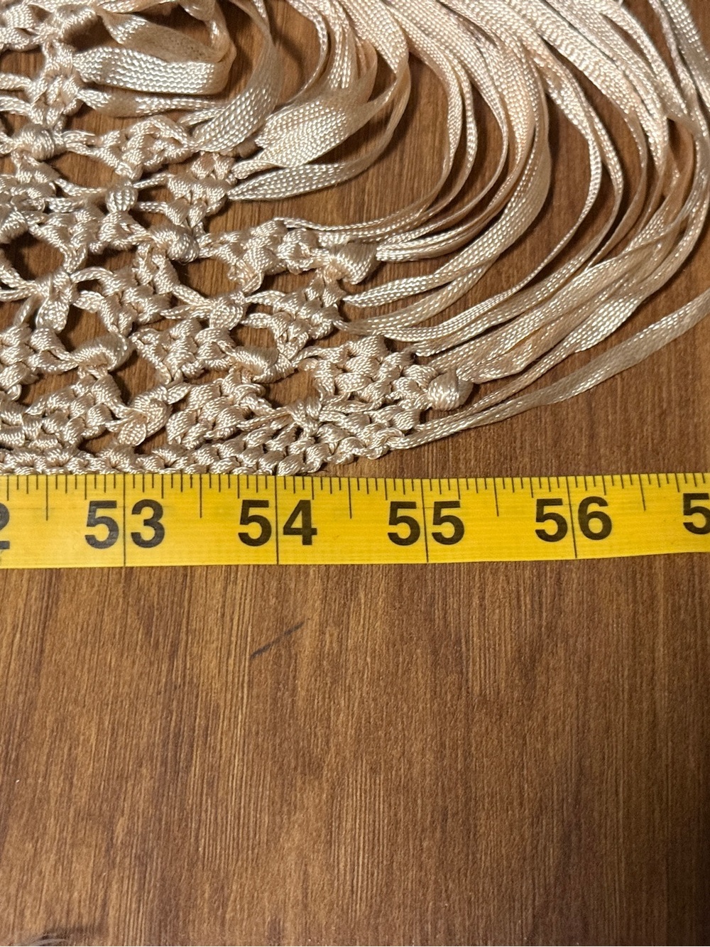 Hand-Knotted Macramé Fringe Triangle Shawl Wrap – Boho Festival Beige/Cream - Picture 8 of 10